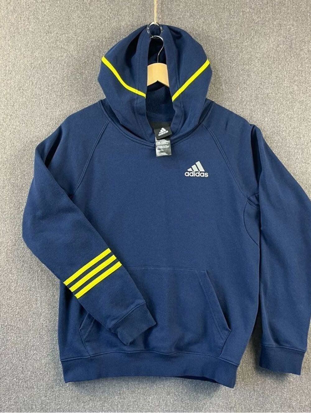 Adidas Pullover Hoodie – Navy with Neon Yellow Accents